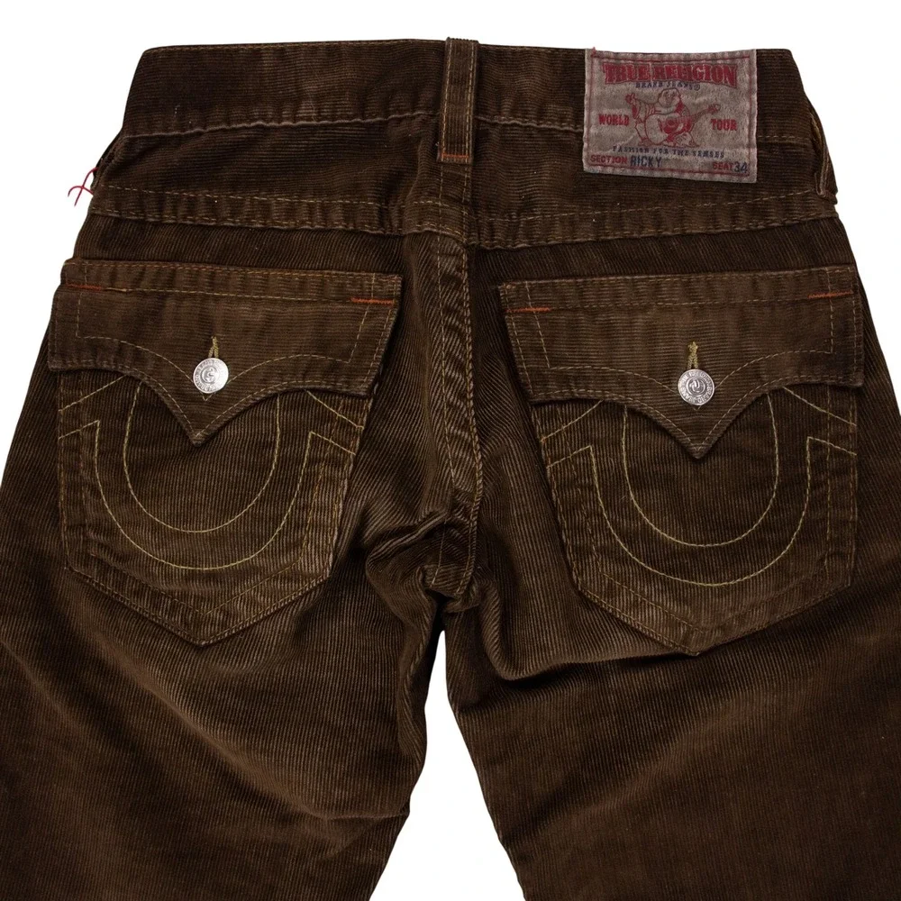 NWT‎ True Religion Ricky Straight Mens 28x34 Brown Corduroy Pants Flap Pockets